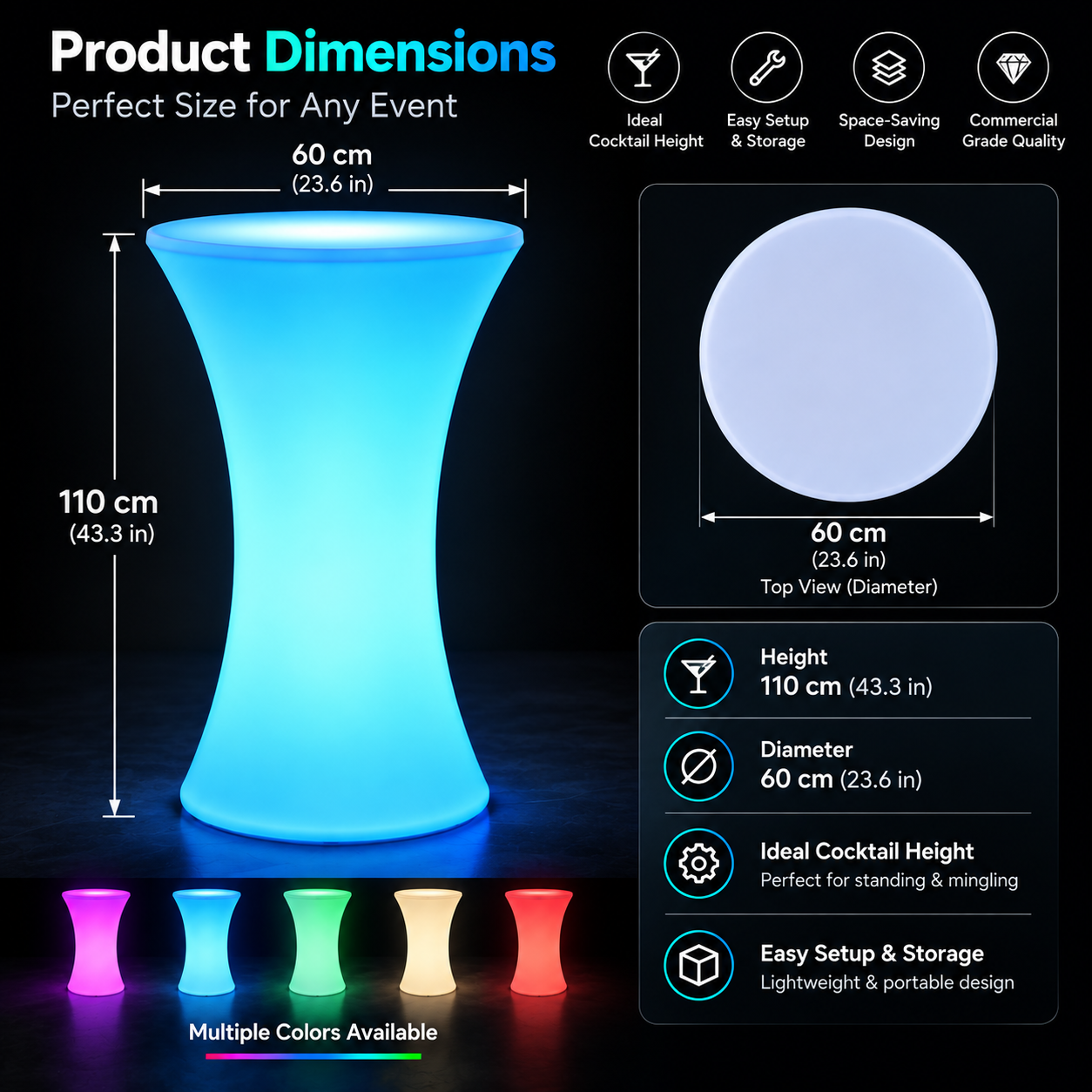 Mesa LED recargable comercial IP65, muebles iluminados RGB para venta al por mayor y proyectos