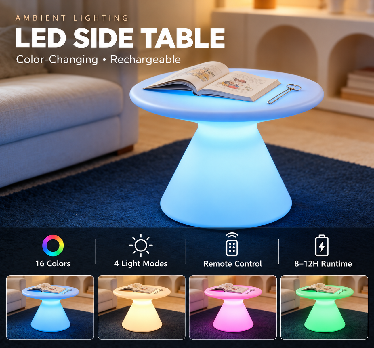 Rechargeable LED Table & Cube Chairs Set | 16-Color Illuminated Furniture for Indoor & Outdoor Spaces