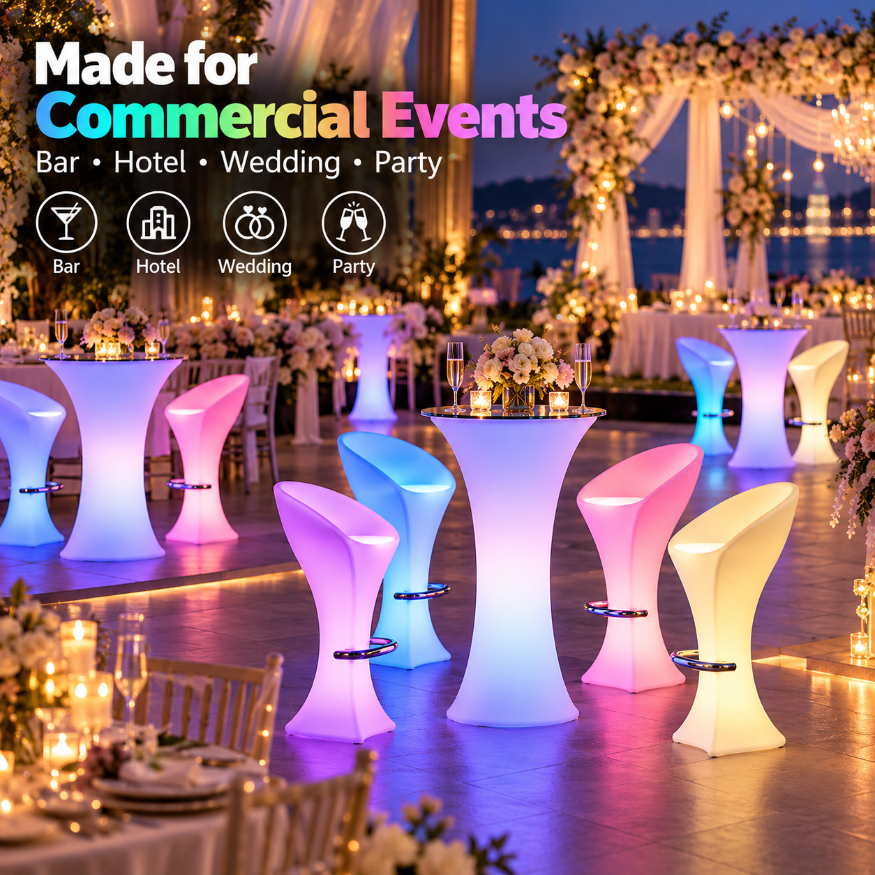 16 Colors Bright Nightclub Party Rental High Boy Stool Illuminated Led Glowing Bar Chair