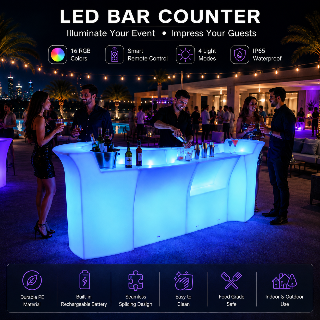Mostrador de barra LED al por mayor para hoteles y complejos turísticos | Muebles de bar iluminados RGB recargables