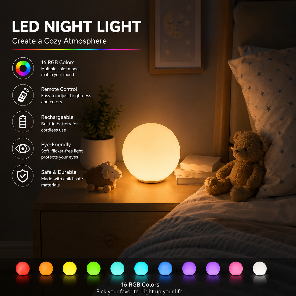  IP65 Rechargeable RGB LED Ball Lights (20-80cm) with remote control