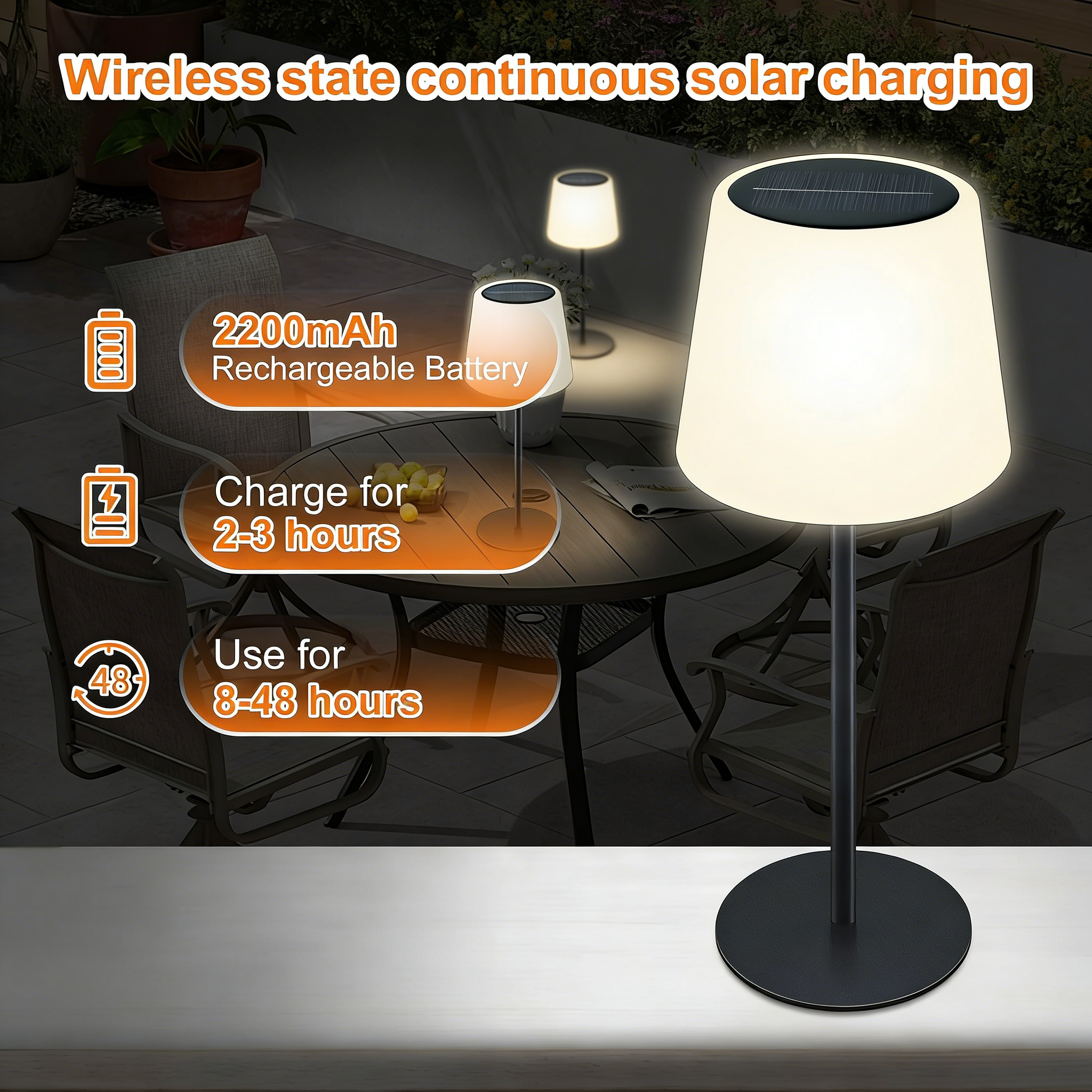 Outdoor waterproof adjustable height solar table lamp details