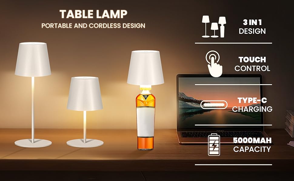 Cordless RGB Bottle Table Lamp 3 Level Dimming 3 Level Dimming details