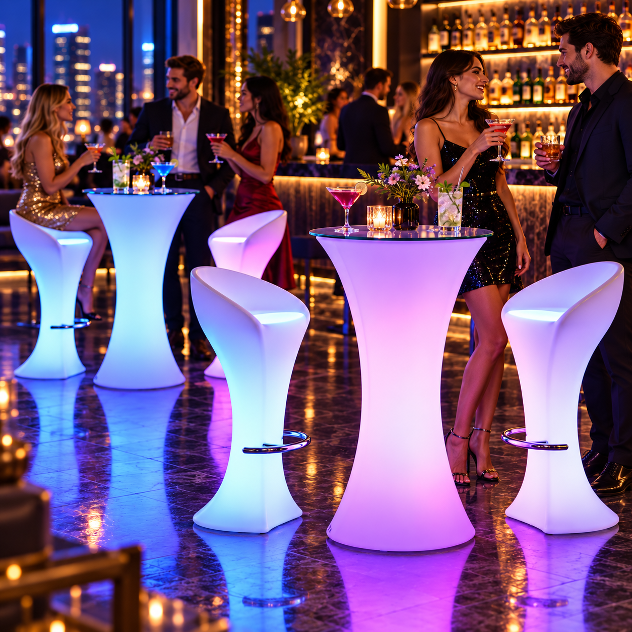 RGB LED Bar Chair | LED Furniture & Illuminated Light-Up Seating with 16 Colors, Rechargeable Battery & Remote Control
