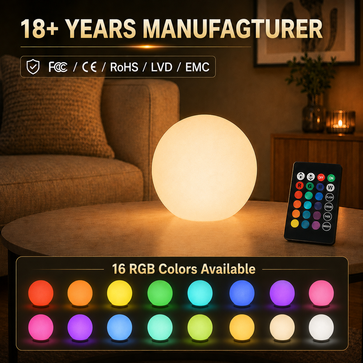 US Warehouse In Stock 15cm RGB LED Ball Light IP65 Waterproof Rechargeable Remote Control Wholesale Event Decor
