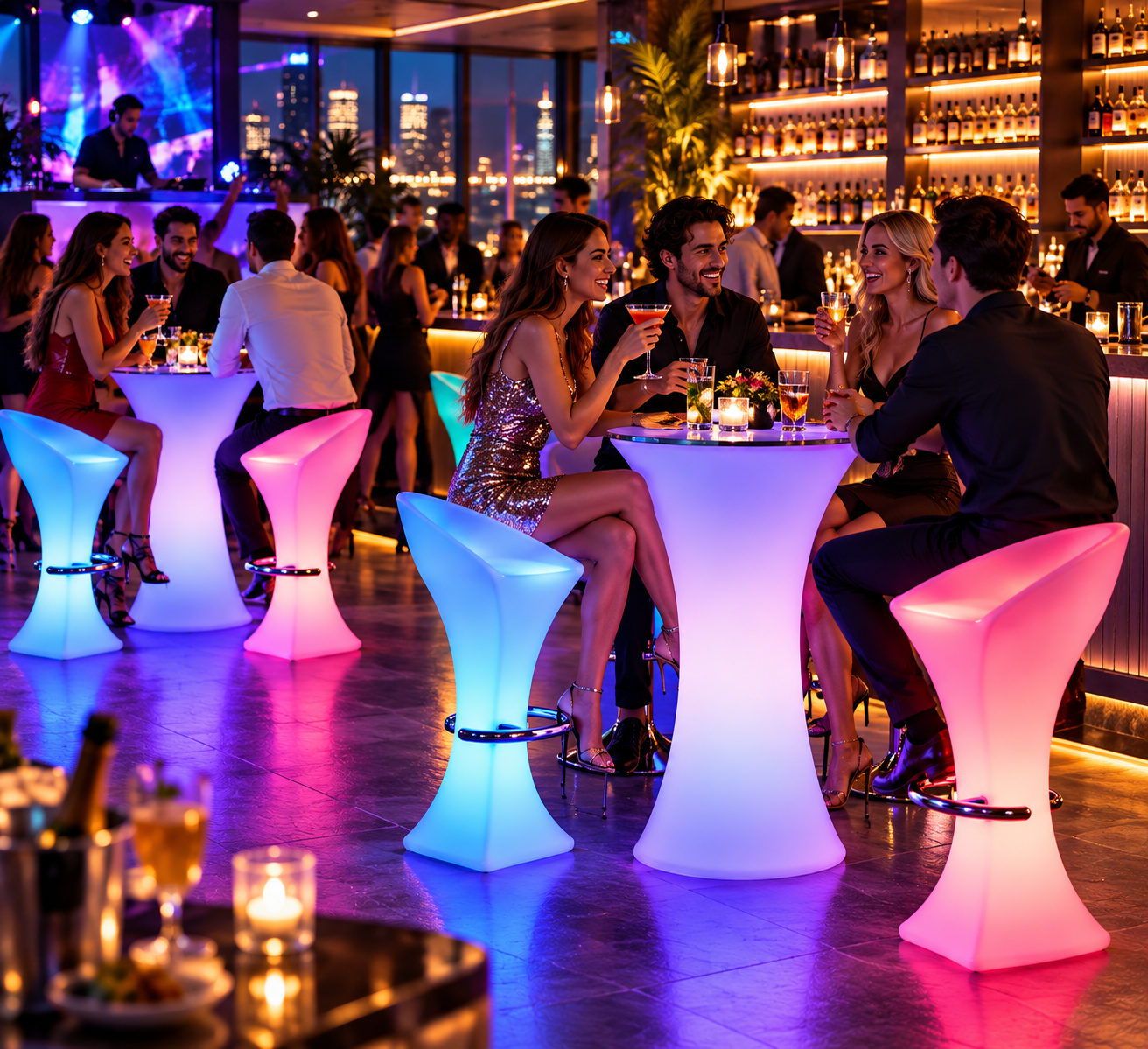 RGB LED Bar Chair | LED Furniture & Illuminated Light-Up Seating with 16 Colors, Rechargeable Battery & Remote Control