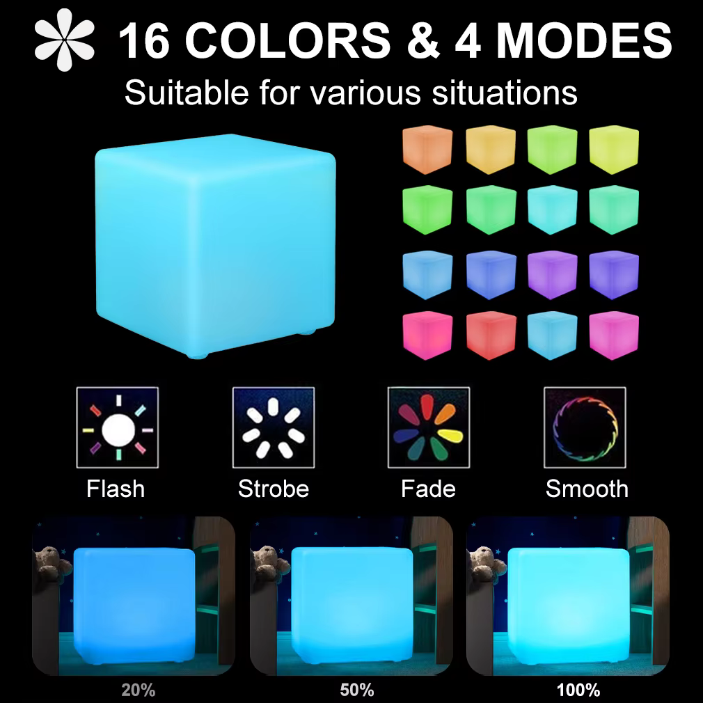 15cm/5.9-inch LED Glowing Cube Square Stool IP65 Outdoor Waterproof Cube Light LED Remote Controlled Cube factory