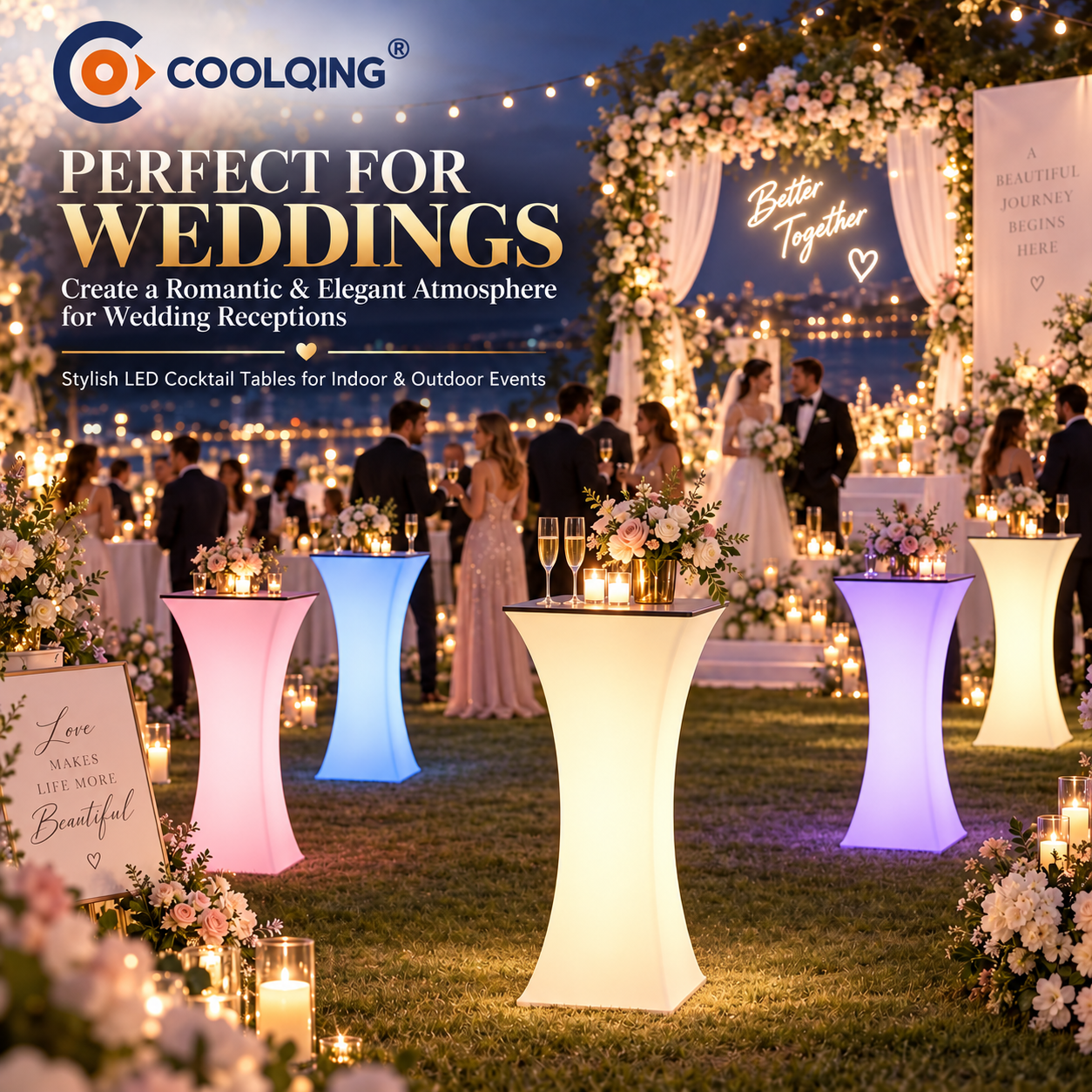 Rechargeable LED Cocktail Table | 16-Color RGB Illuminated Bar Table for Events, Hotels & Outdoor Spaces
