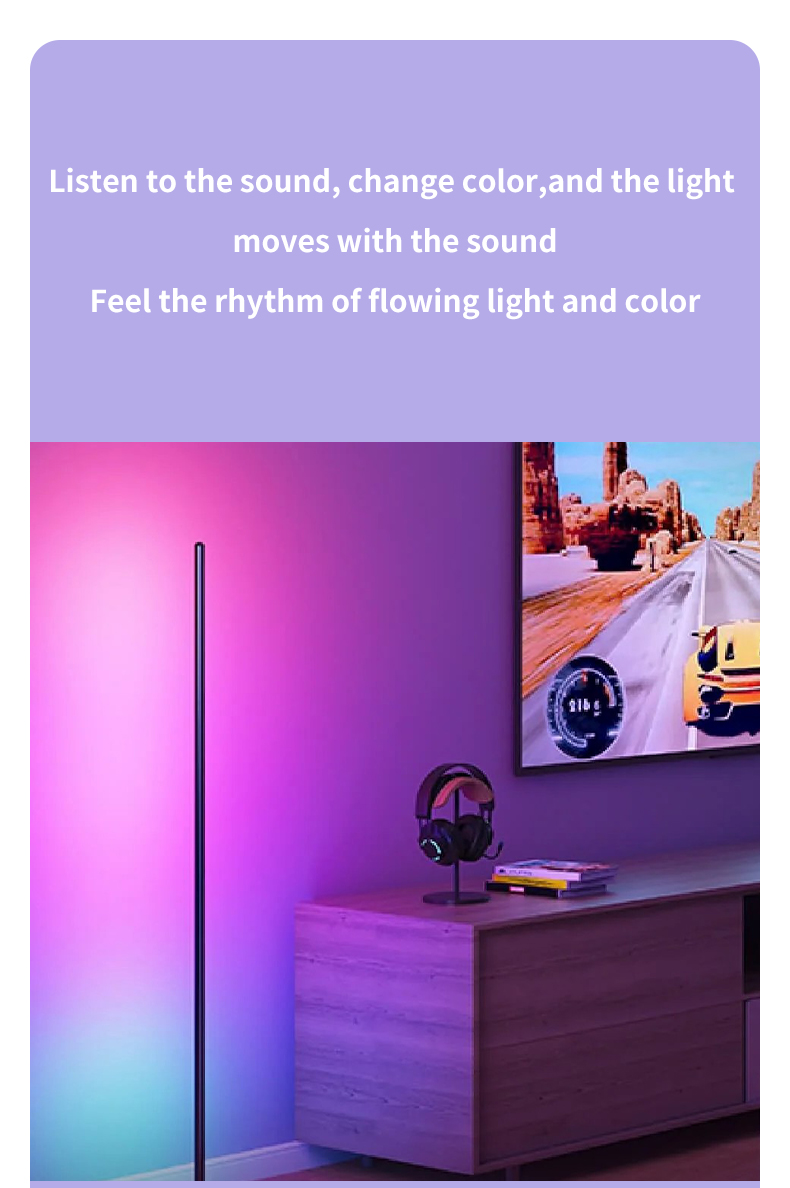RGB Smart Music Voice Control Corner LED Floor Lamp for Home game Decor supplier