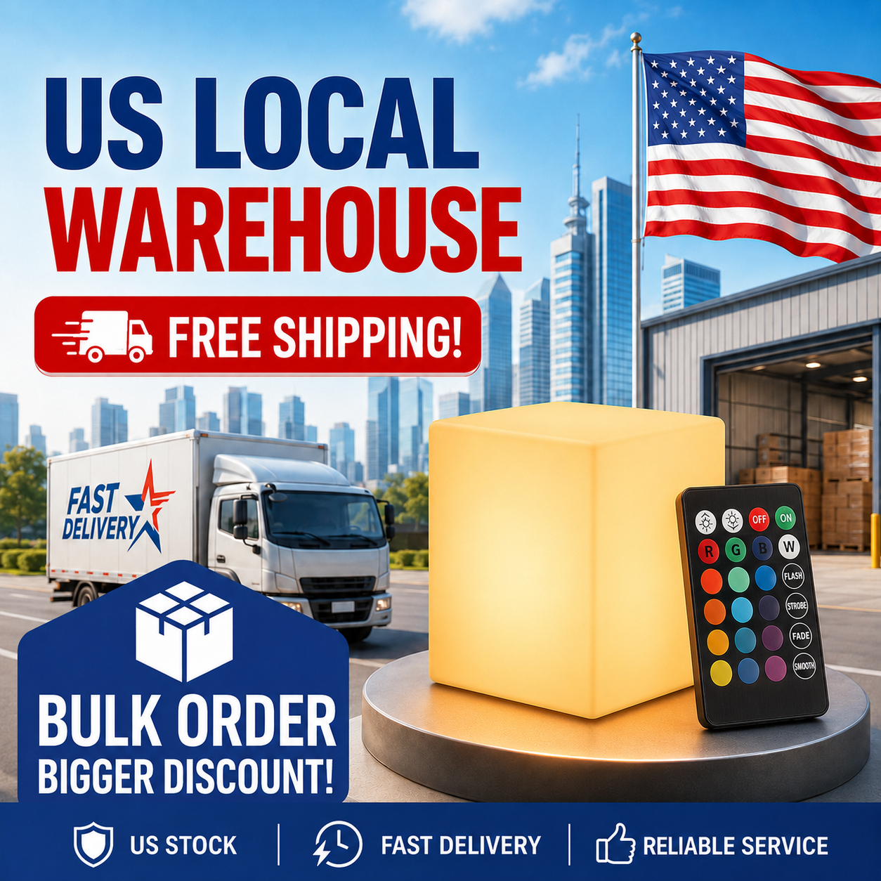 US Warehouse In Stock 10cm RGB LED Cube Light IP65 Waterproof Remote Control Wholesale Retail Event Decorative Lamp