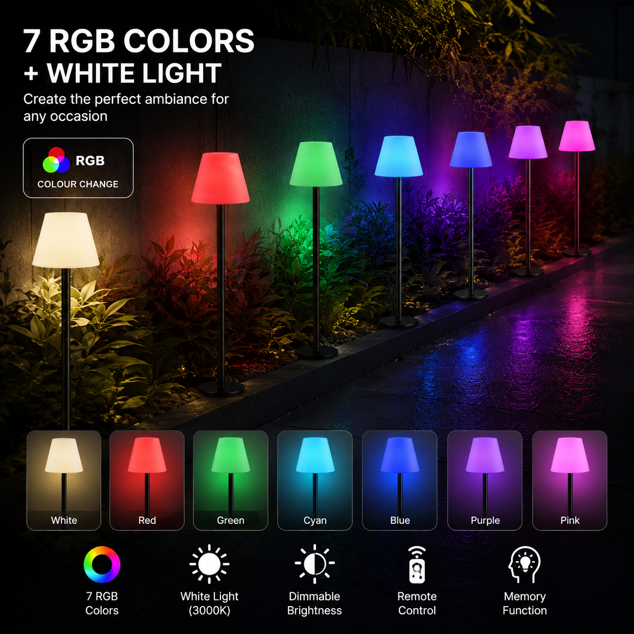 Outdoor Solar RGB Floor Lamp for Importers, Wholesalers & Distributors | 7 RGB Colors, Gradient & Candlelight Flickering