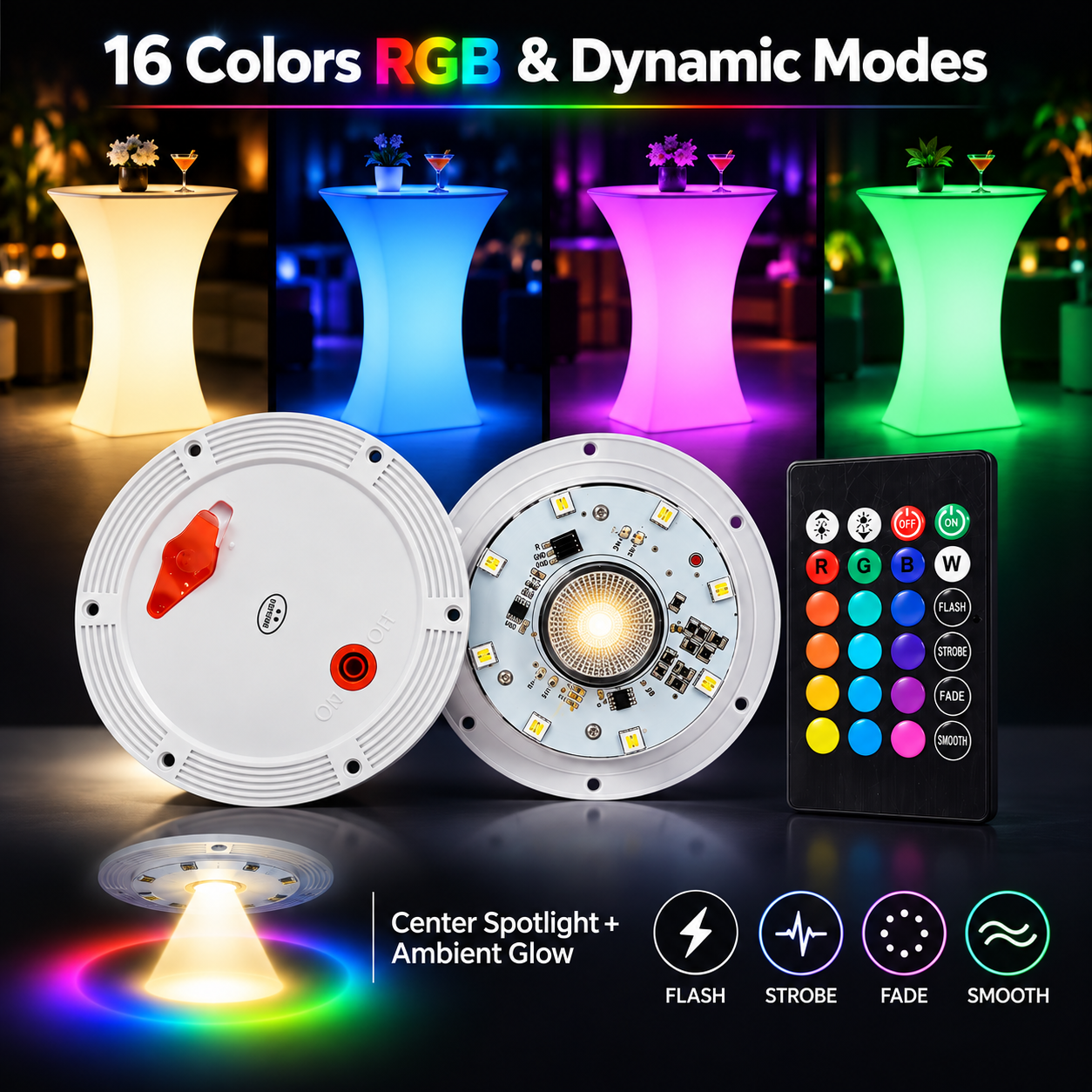 117mm Spotlight LED Module Rechargeable RGB Light for LED Cocktail Table & Bar Furniture Upgrade