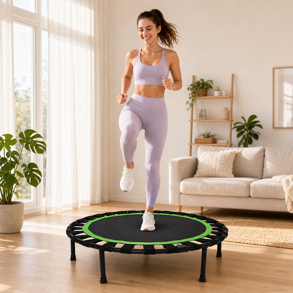 40 Inch 4-Fold Bungee Fitness Trampoline, Foldable Mini Rebounder for Adults, Max Load 220 LBS, Portable Indoor Home Gym Workout Trampoline, Easy to Assemble & Storage