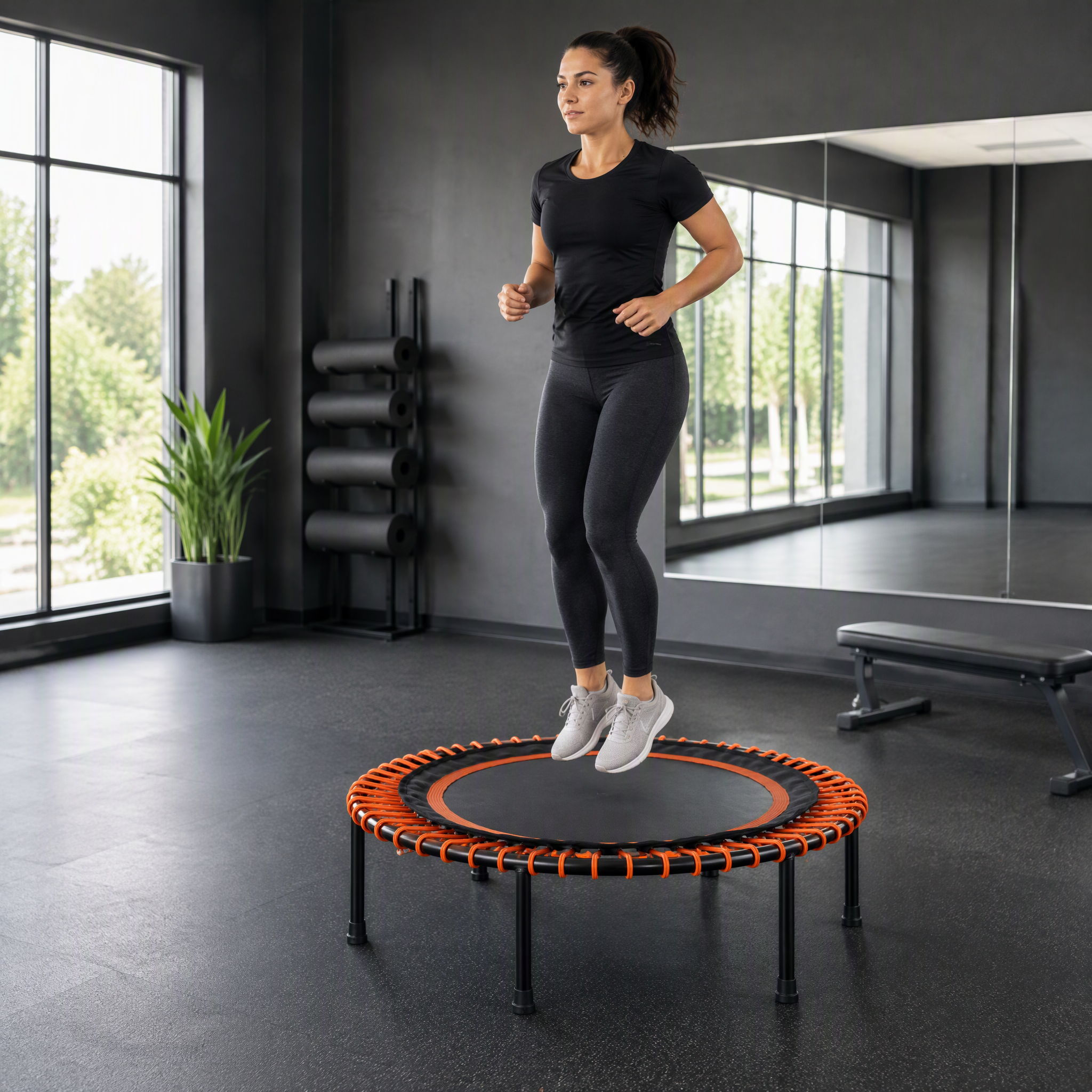 (HC-MT017N) 
40 Inch Mini Fitness Trampoline for Adults, Silent Elastic Cord Rebounder Trampoline, Indoor Home Workout Exercise Trampoline with Safety Padding, Max Load 330lbs
