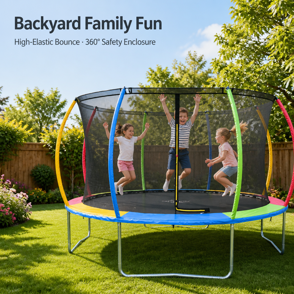(HC-LT)Trampoline (fibreglass Lantern style)
6/8/10/12/14/16 FT Outdoor Trampoline with Safety Enclosure Net, 2-Step Ladder & Spring Cover Pad, Heavy-Duty Galvanized Steel Frame, High-Elastic Springs, UV-Resistant Family Backyard Trampoline, Max Load 330 