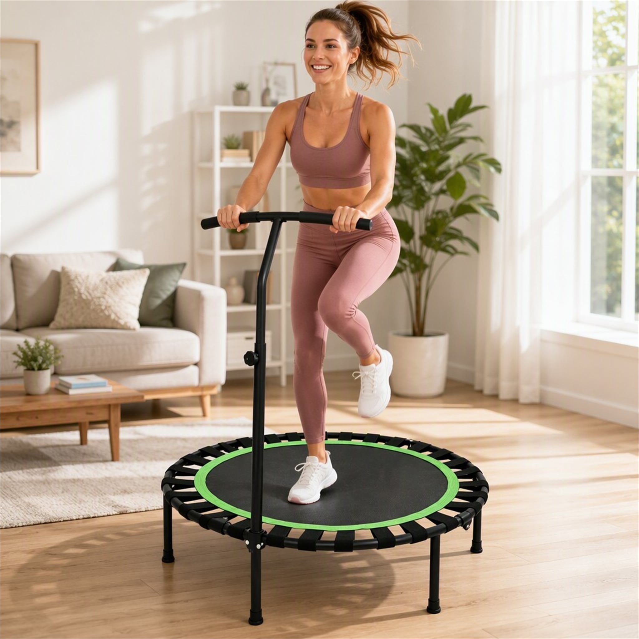 EF-MT005H  
40 Inch 4-Fold Bungee Fitness Trampoline, Foldable Mini Rebounder for Adults, Max Load 220 LBS, Portable Indoor Home Gym Workout Trampoline, Easy to Assemble & Storage