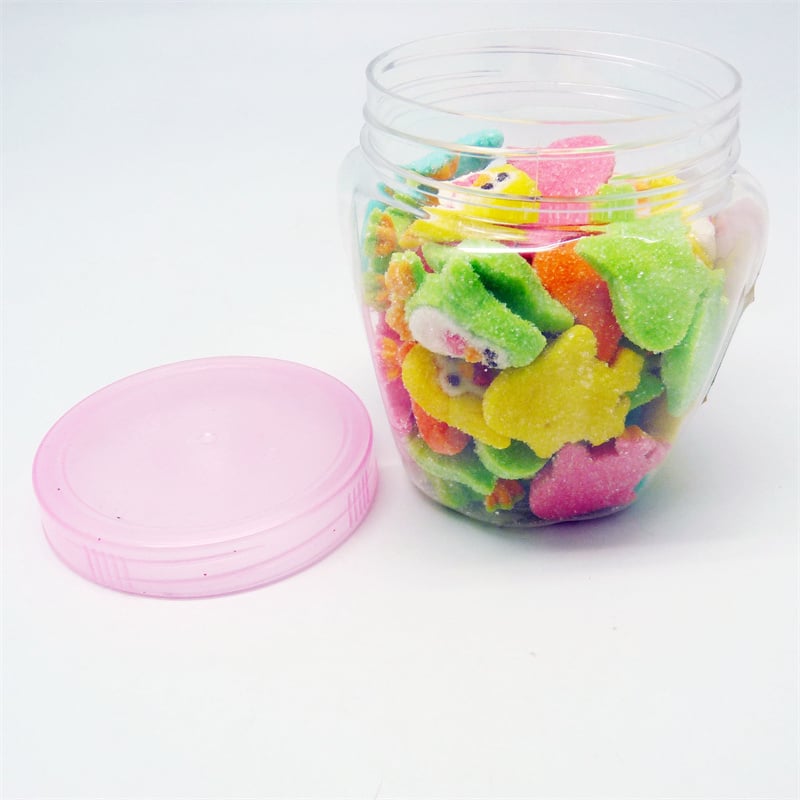 Transparent PET Plastic Storage Jar with PP Pink Screw Lid, Candy Food Packaging Container Box
