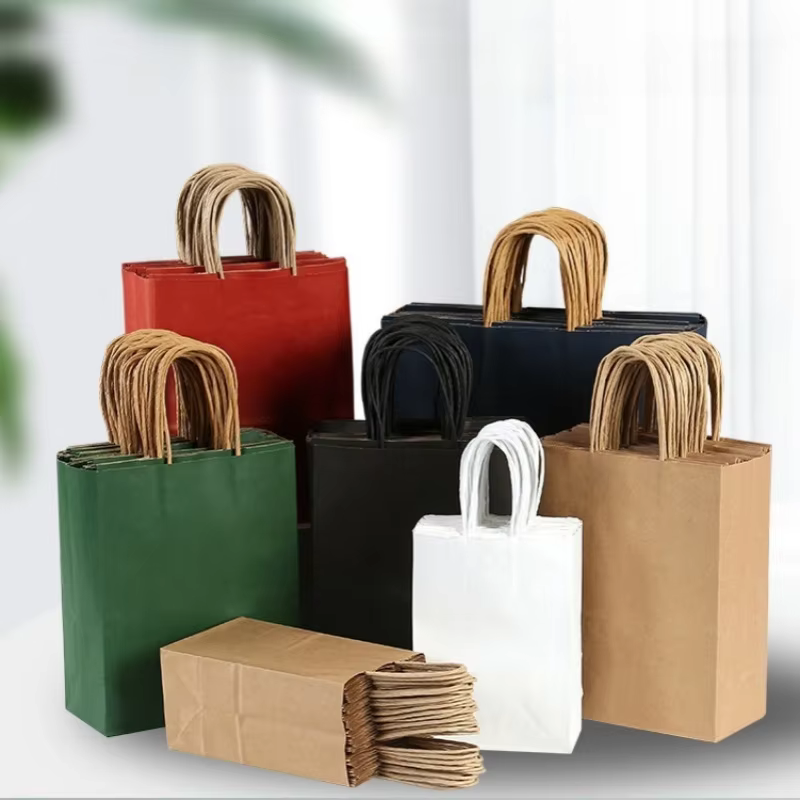 TSUNWholesale Custom Logo Kraft Paper Tote Bag Screen Printing Surface New Year/Christmas Takeaway Food Plastic Packaging Crafts