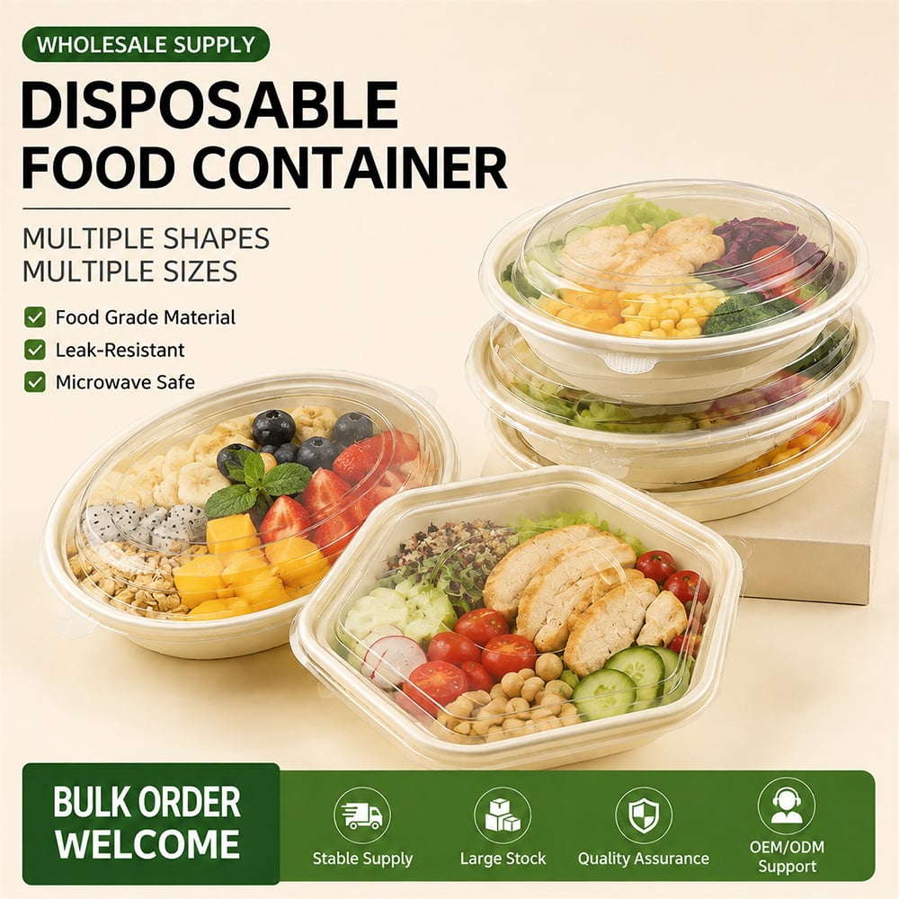 PET Lid Eco-Friendly Corn Starch Disposable Lunch Container Biodegradable Salad Takeaway Food Packaging Bowl