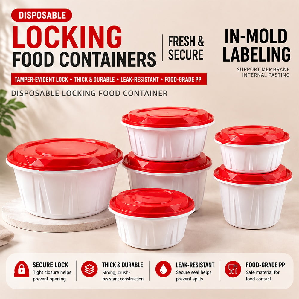 Disposable Diamond Lid Round Bowl, Tamper Evident Lock PP Food Container, Leakproof Takeaway Packaging
