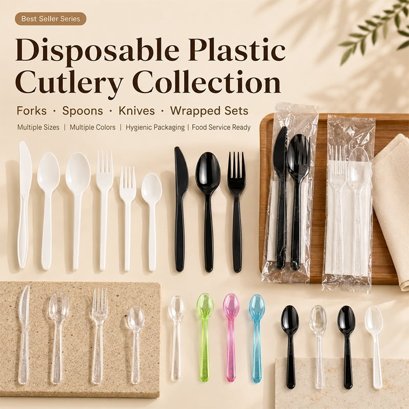 Disposable Plastic Cutlery Set Plastic Fork Spoon Knife Eco Friendly Plastic Tableware For Party Restaurant Takeaway