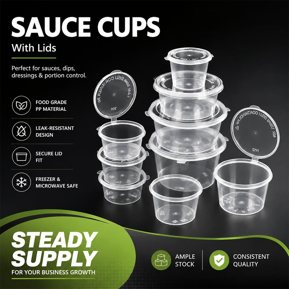 Disposable PP Sauce Cups With Hinged Lids Clear Plastic Condiment Containers Leakproof Food Storage Mini Dip Cup
