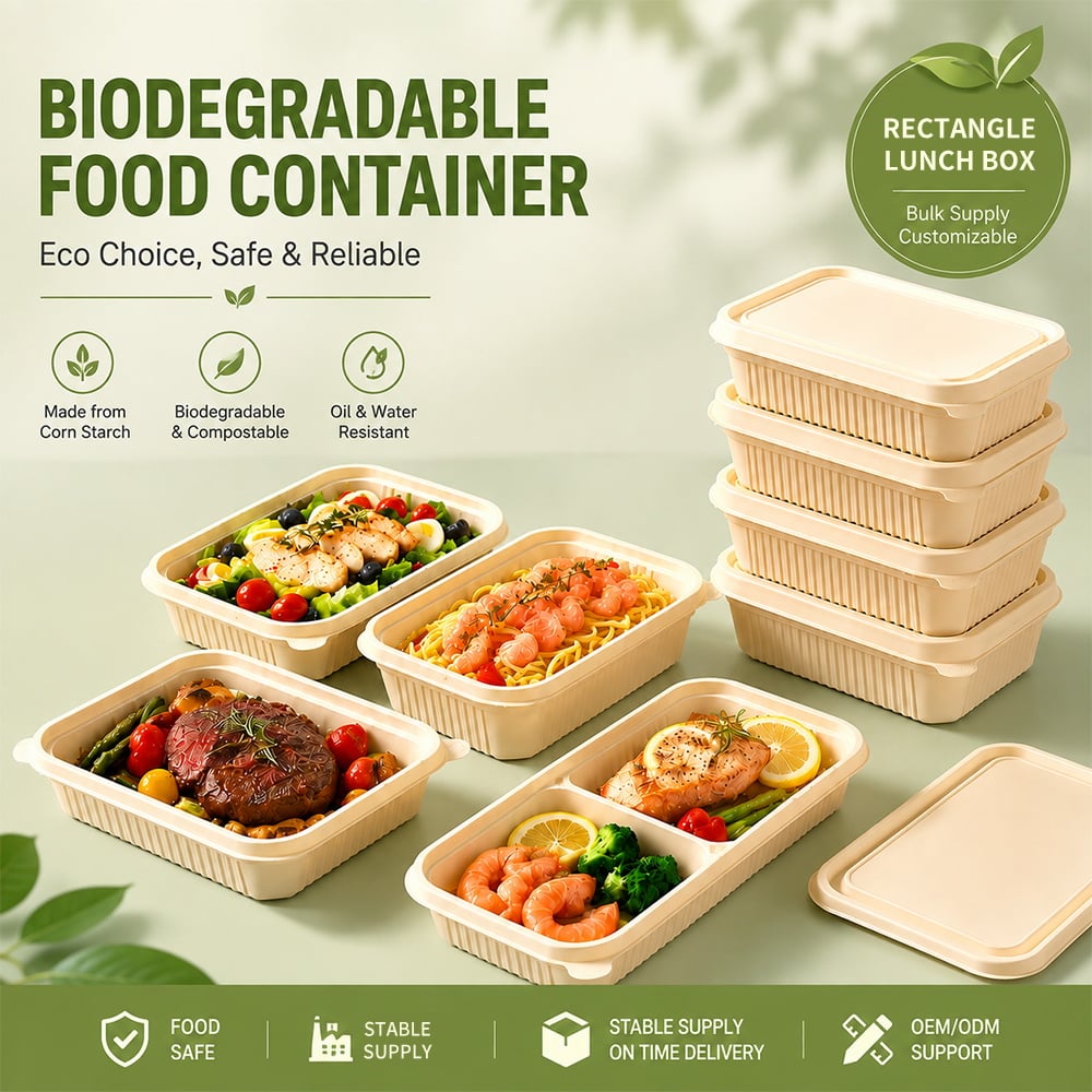 Natural Cornstarch Round Food Container Biodegradable Disposable Takeaway Lunch Box Eco Friendly Compostable Round Meal Box For Catering Restaurant Takeout