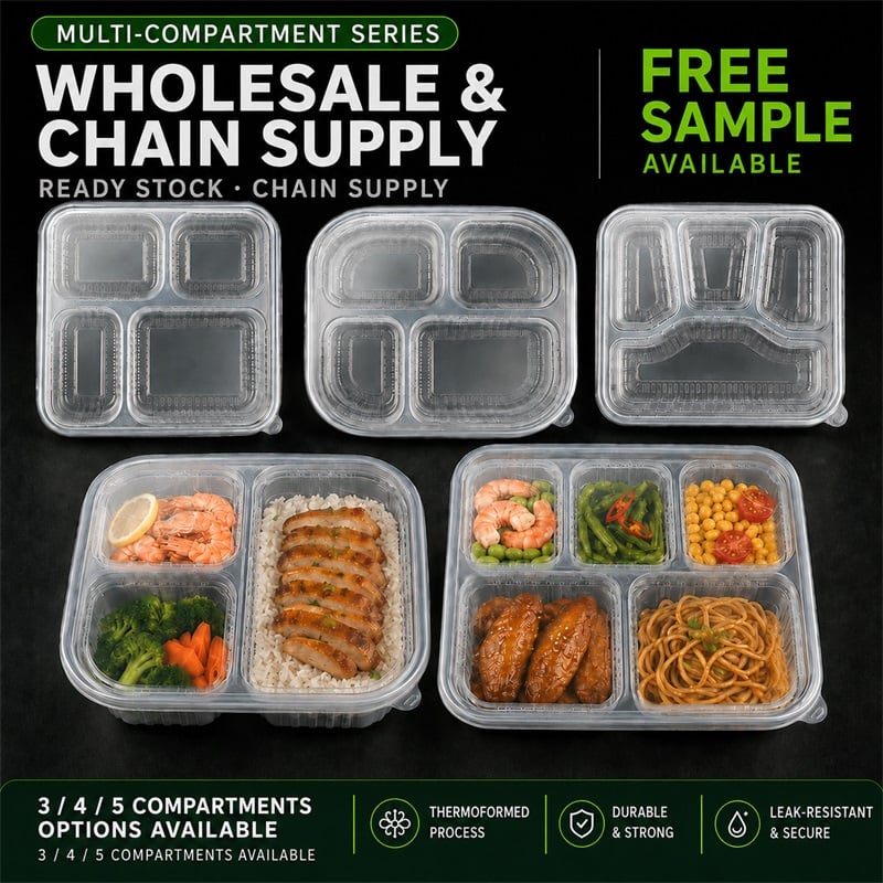 Transparent Disposable Multi-grid Meal Box 3 4 5 Compartments Takeaway Food Packaging Container