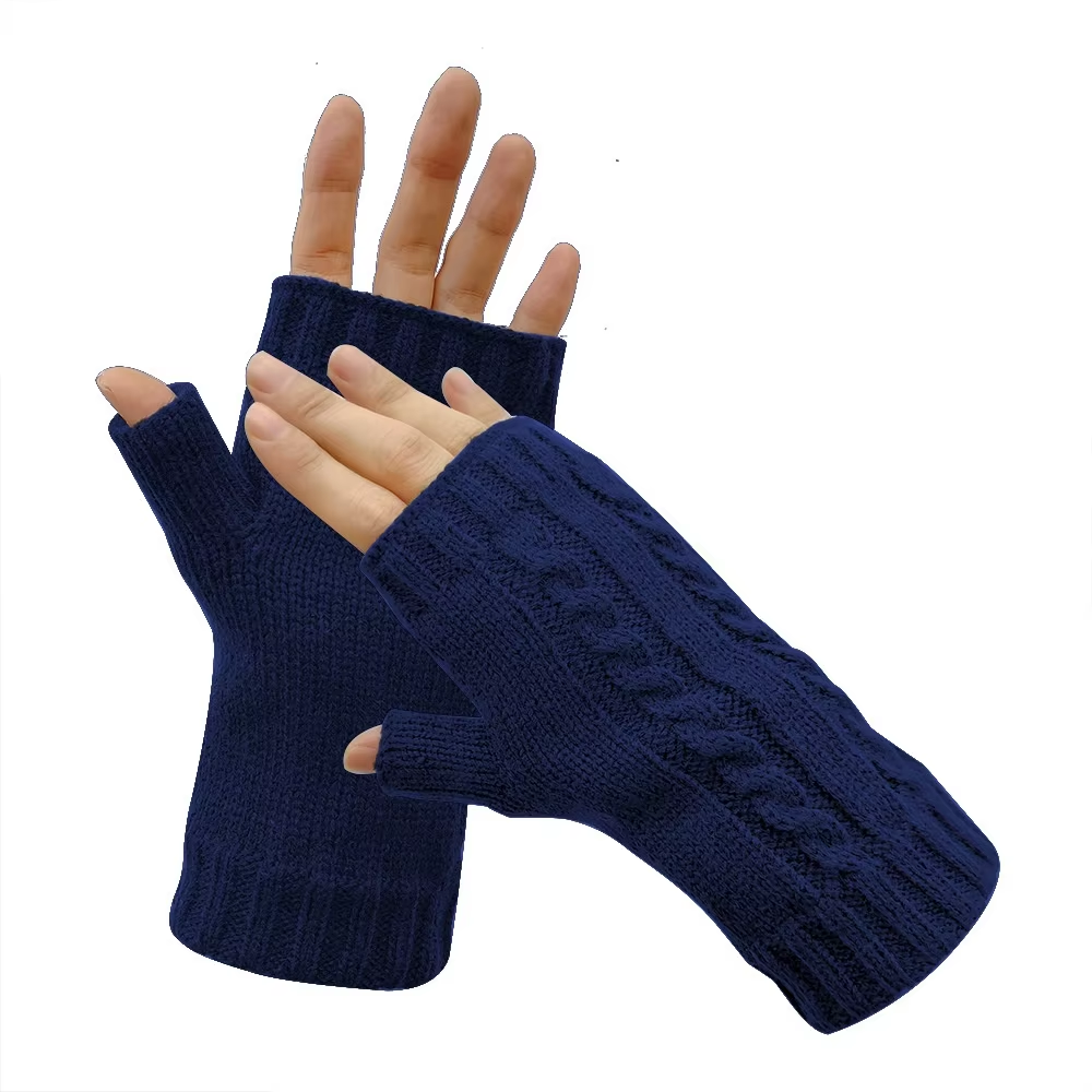 Cable Half-Finger Fingerless Gloves With Thumb Hole