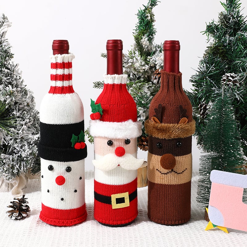 Guanto a maglia per bicchiere di vino natalizio per decorazione festiva