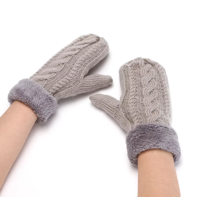 Pletené kabelové rukavice bez prstů s plush výstelkou
