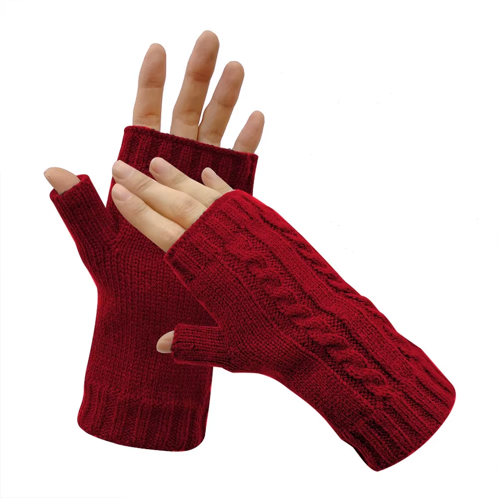 Cable Half-Finger Fingerless Gloves With Thumb Hole