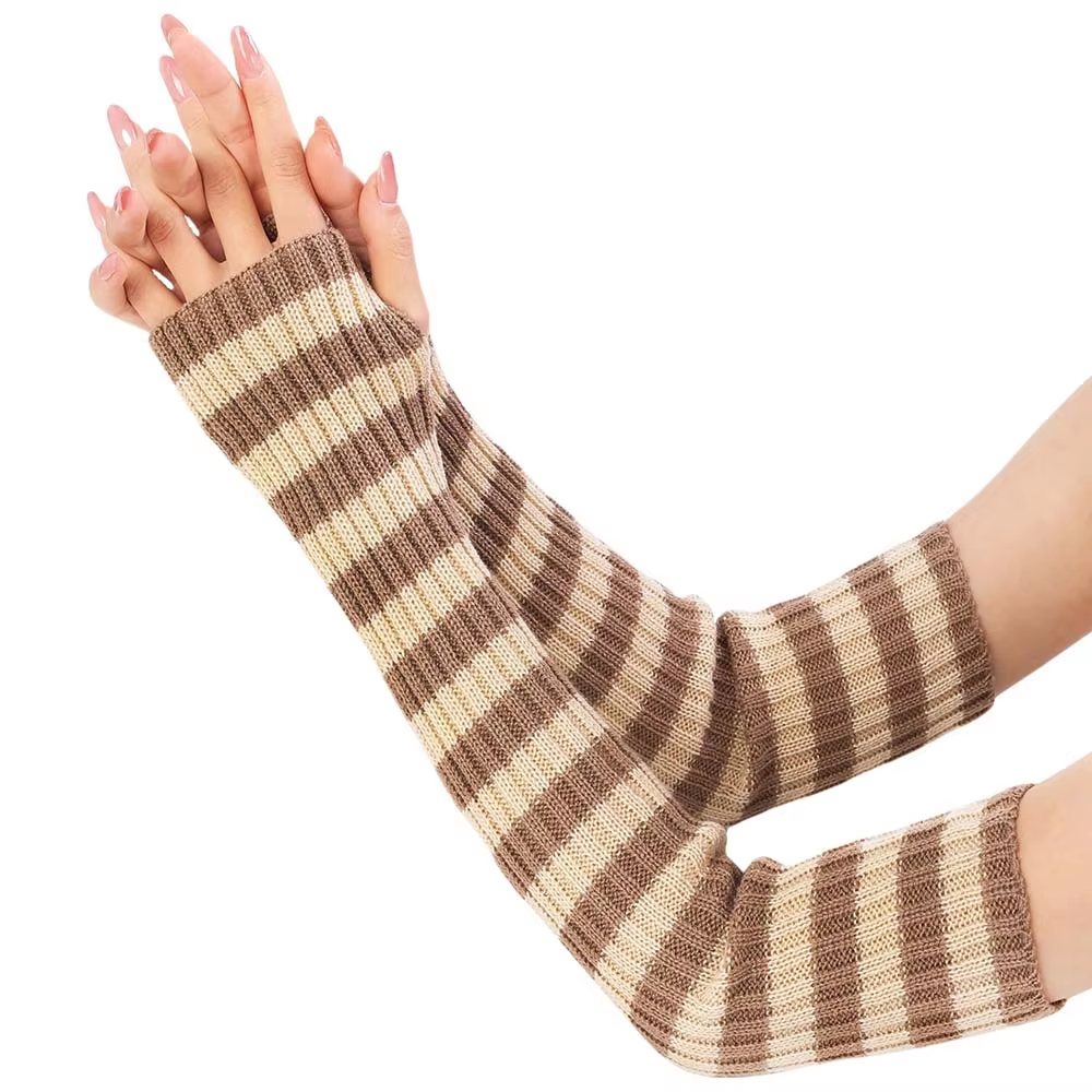 Long Striped Half-Finger Fingerless Gloves For Warmth