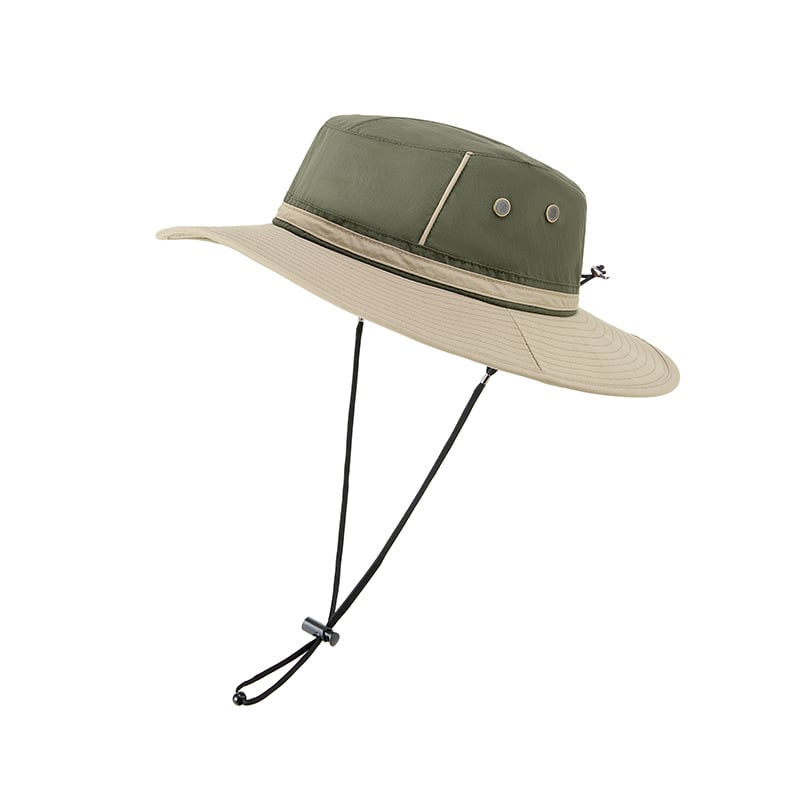 Zelené a modré širokokrajní klobouky typu bucket pro sport