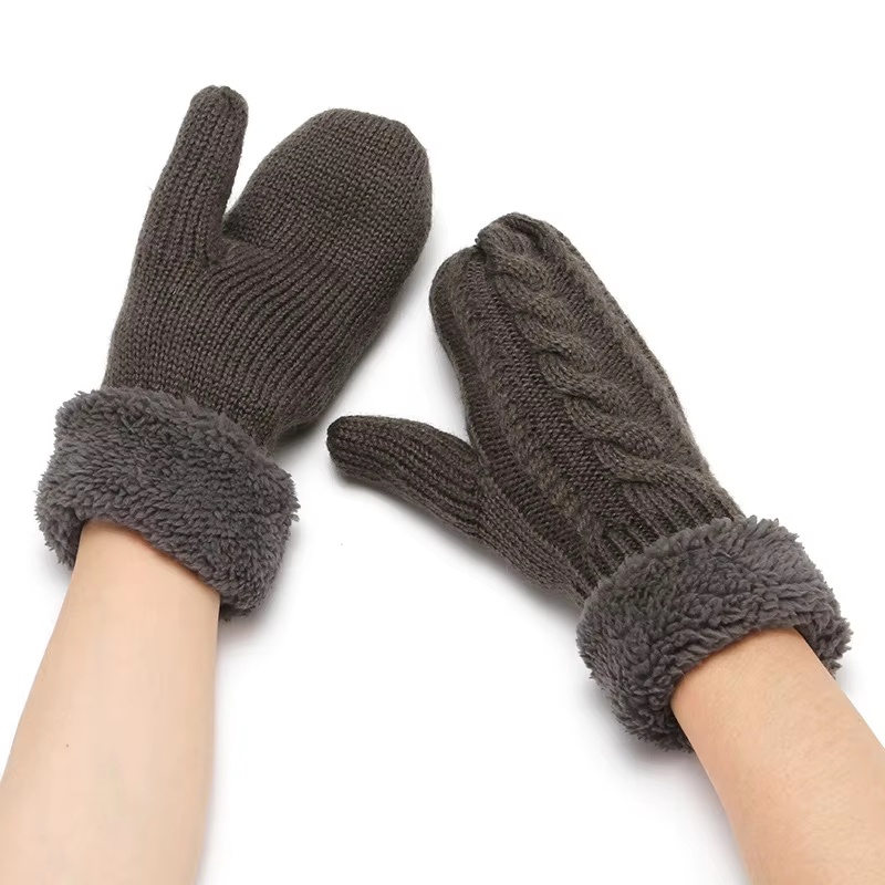 Pletené kabelové rukavice bez prstů s plush výstelkou