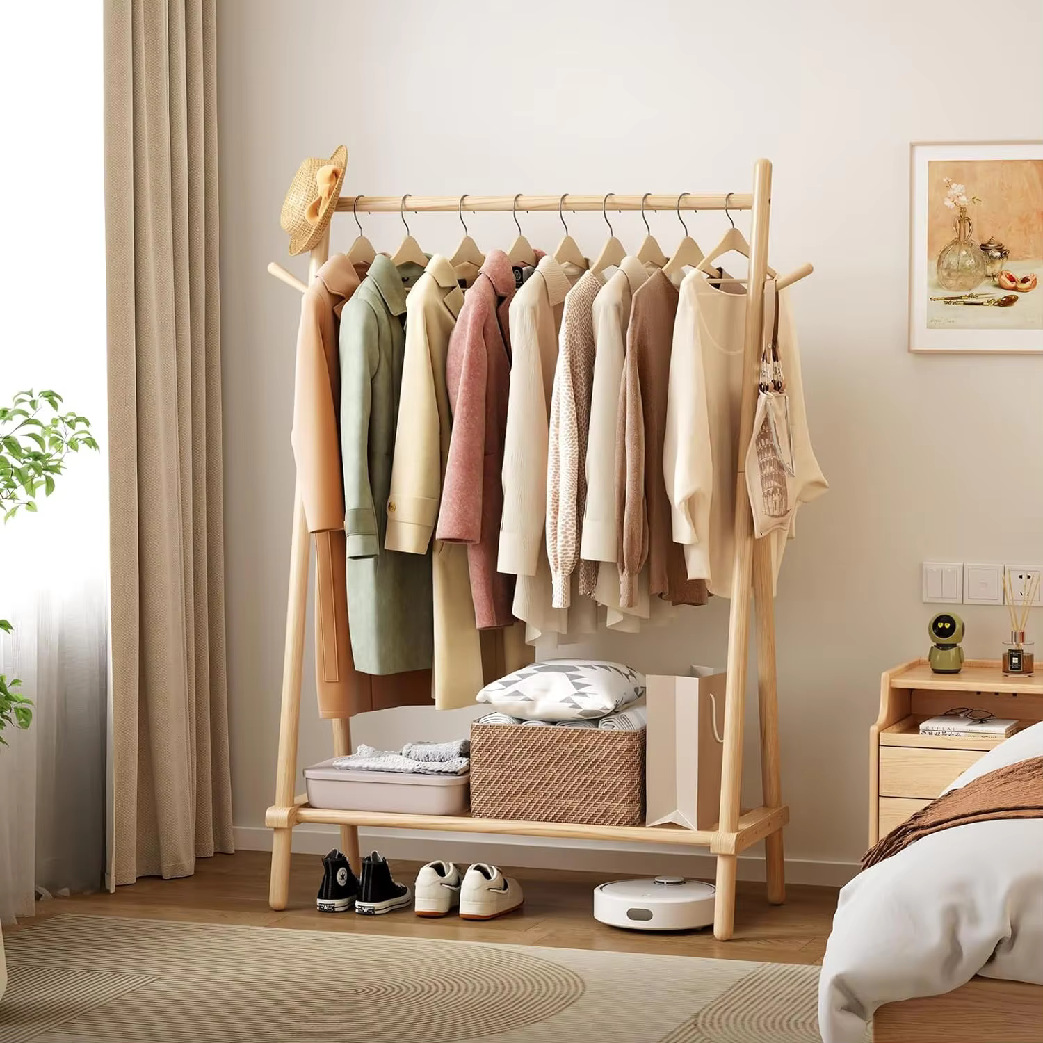 Solid Wood Clothes Rack, Clothing Rack with Shelf and Hook, Sturdy and Portable, Garment Rack for Hanging Clothes, Coats manufacture