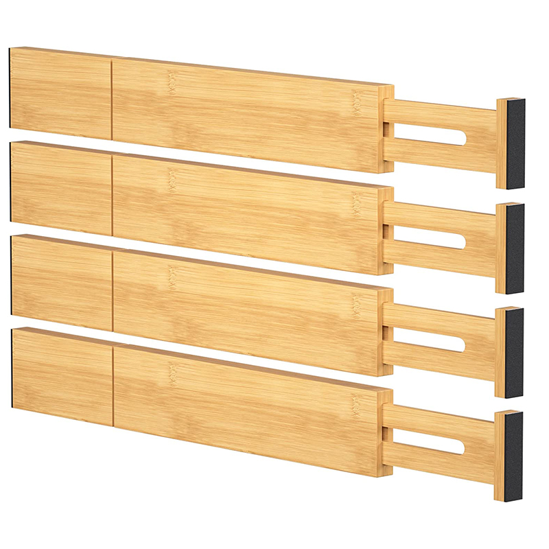Wholesale Set 4 Adjustable Bamboo Drawer Divider Kitchen Bedroom Organizers for Spice Clothing Storage Also for Bathroom details