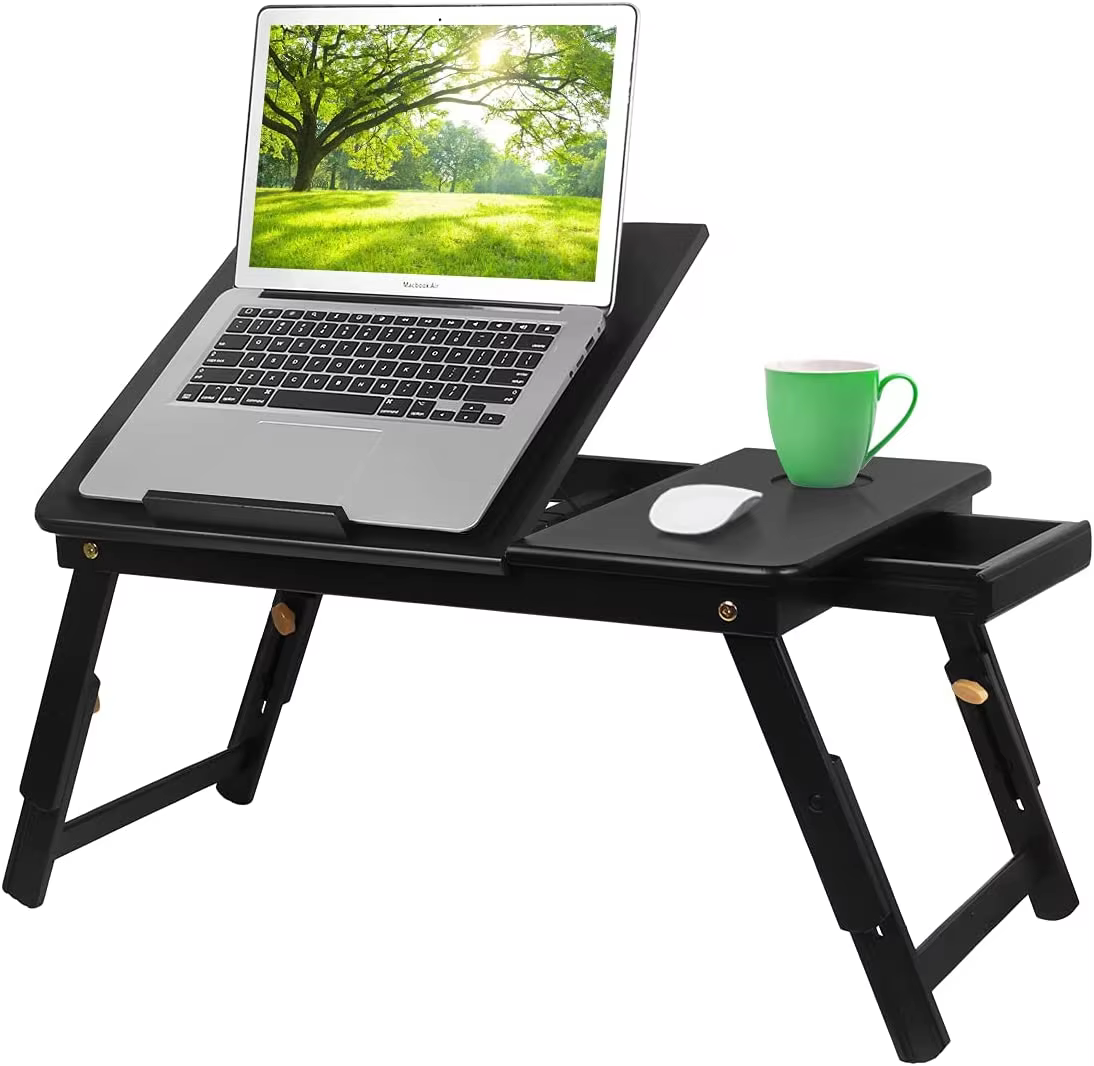 Wholesale Multifunctional Foldable Bamboo Notebook Stand Laptop Desk Serving Bed Tray Folding Breakfast Table Black Color details