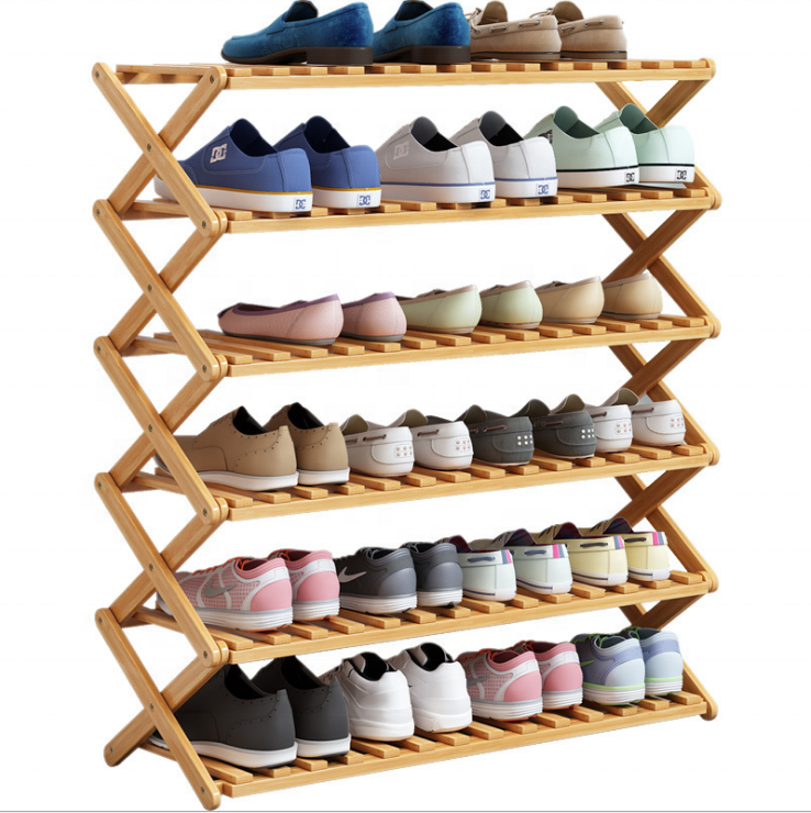 Custom 6-Tier Bamboo Foldable Shoe Rack Shoe Organizer Shoe Storage Rack for Entryway Closet Shoe Holder for Home Bedroom supplier
