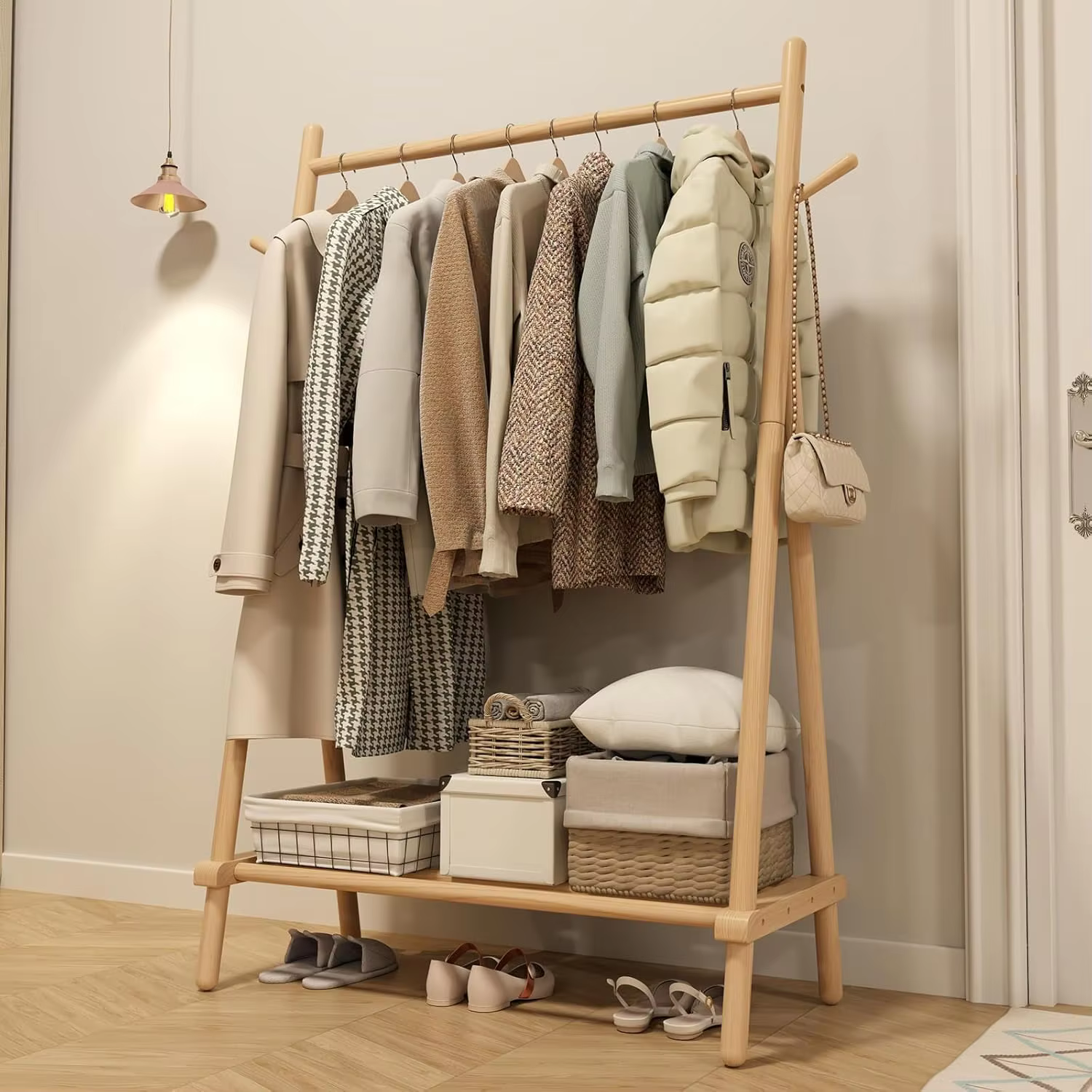Solid Wood Clothes Rack, Clothing Rack with Shelf and Hook, Sturdy and Portable, Garment Rack for Hanging Clothes, Coats factory