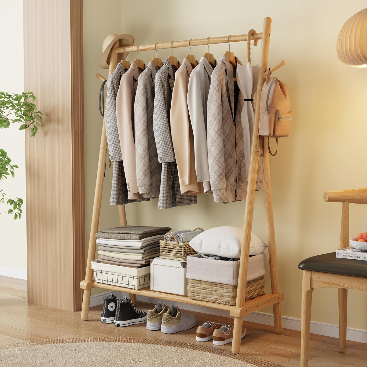 Solid Wood Clothes Rack, Clothing Rack with Shelf and Hook, Sturdy and Portable, Garment Rack for Hanging Clothes, Coats manufacture