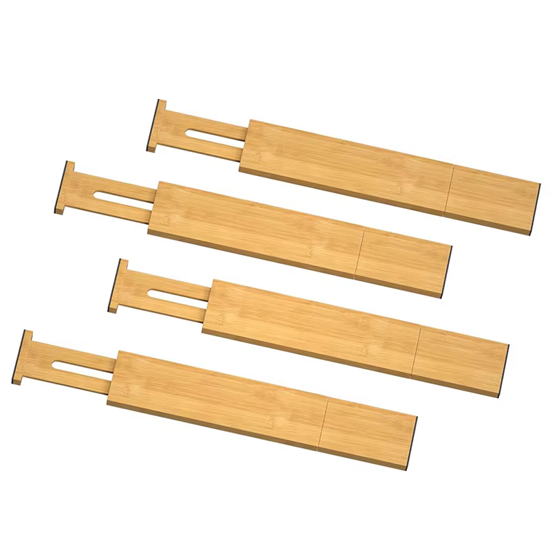 Wholesale Set 4 Adjustable Bamboo Drawer Divider Kitchen Bedroom Organizers for Spice Clothing Storage Also for Bathroom factory