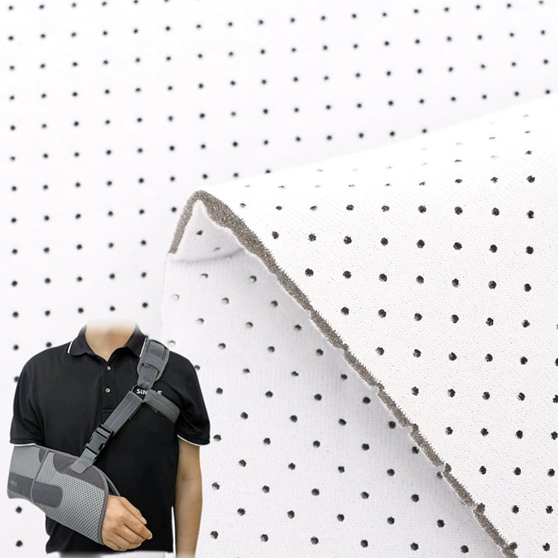 Perforated White Loop Fabric Laminated Foam, Breathable Composite Material for Orthopedic Braces & Sports Supports