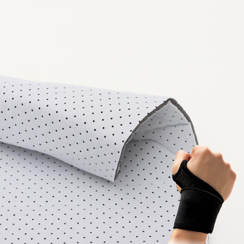 White Perforated Brushed Loop Velvet Fabric Laminated Foam Hook Compatible Padding Material for Support Belts Knee Braces Wrist Straps and Rehabilitation Products