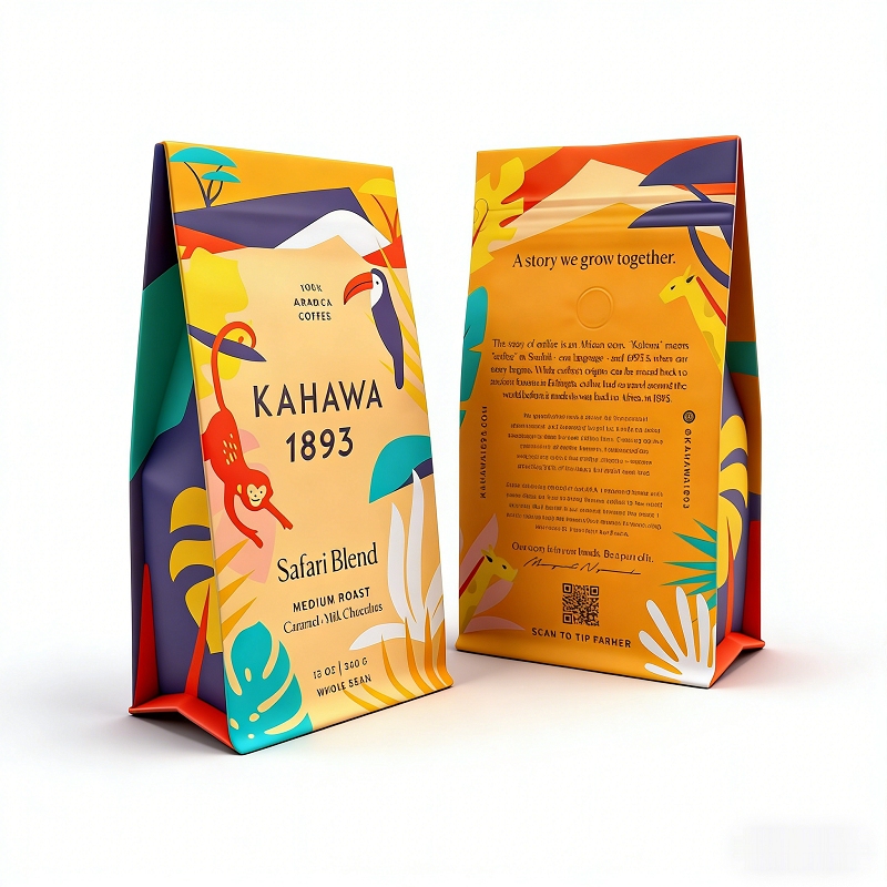 Custom Printed Matte Flat Bottom Coffee Bags With Valve and Zipper for Coffee Bean
