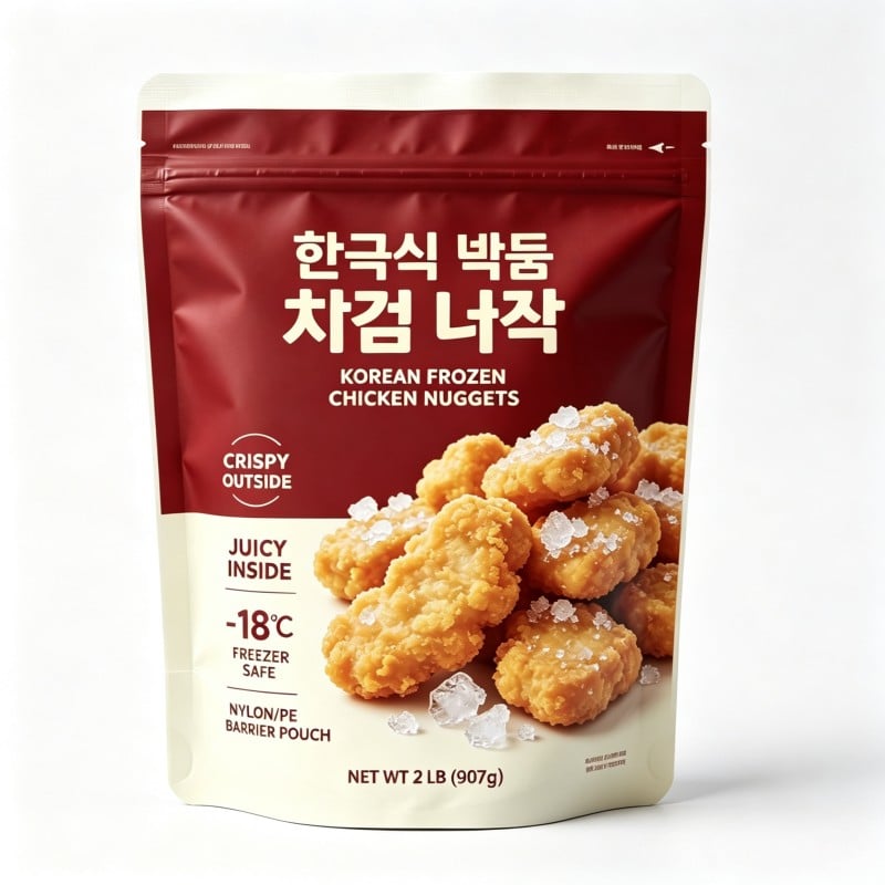 Bolsa de plástico de alta calidade personalizada en forma de bolsa vertical (Doypack) con cremalleira normal para nuggets de pollo críspidos