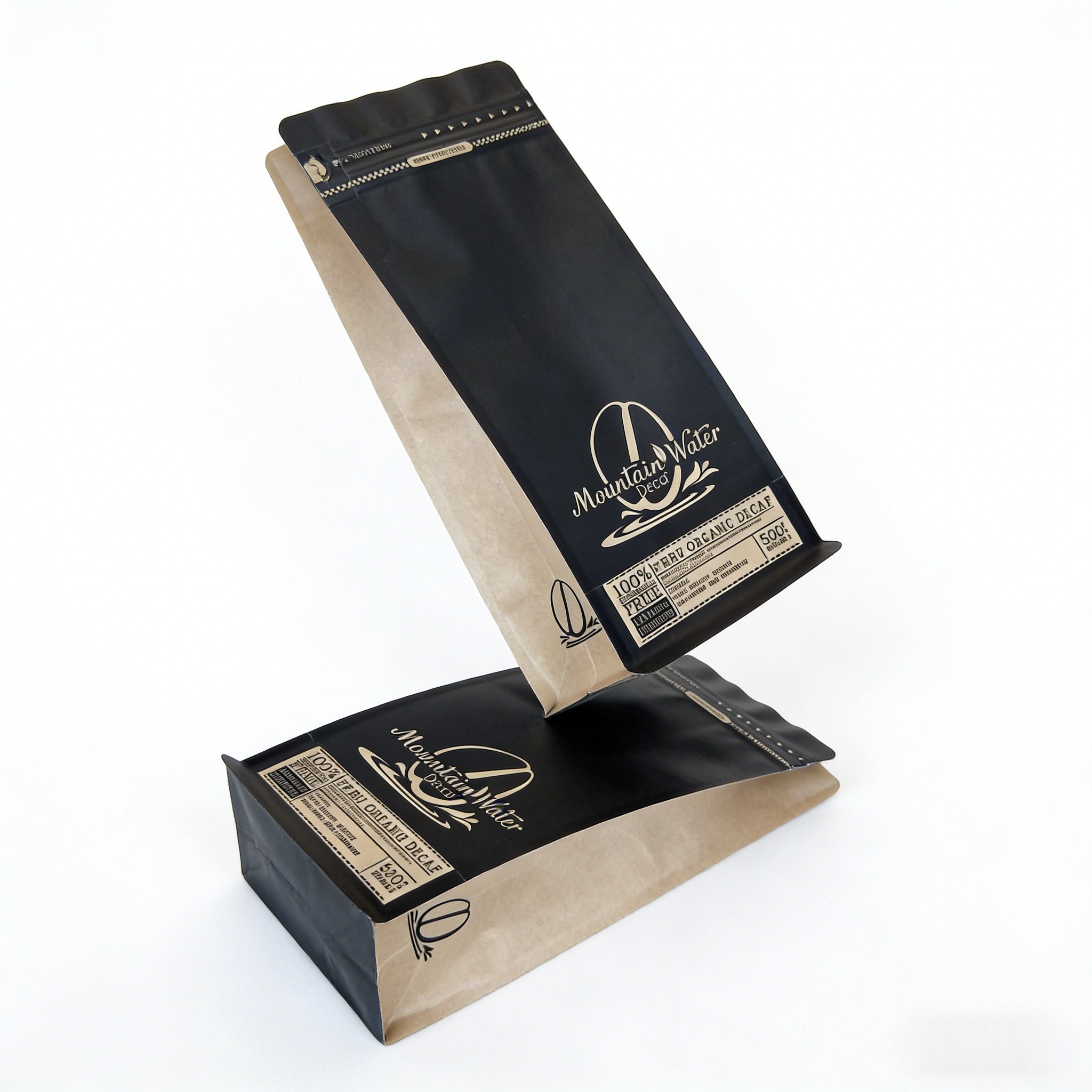 Custom Eight Side Seal Kraft Coffee Pouch with Tear Tab Zipper Bolsa Flat Bottom Coffee Bean Packaging