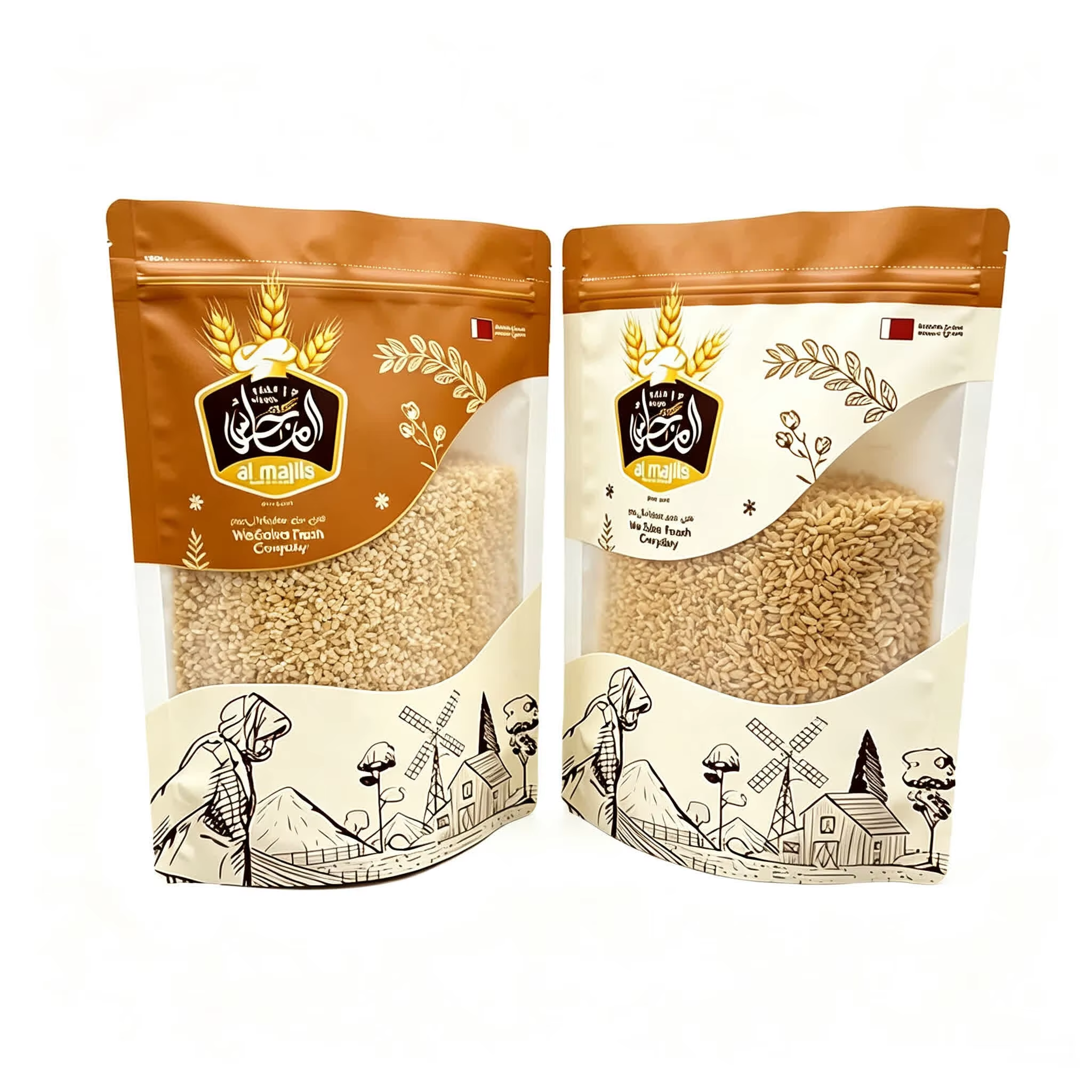 Custom Printed Window Stand Up Zipper Pouch for Flour & Grain Packaging