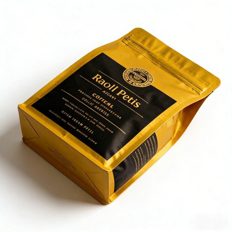 Food Grade Coffee Flat Bottom Mylar Bag Gold Stamping Resealable Zipper Stand up Pouch-1