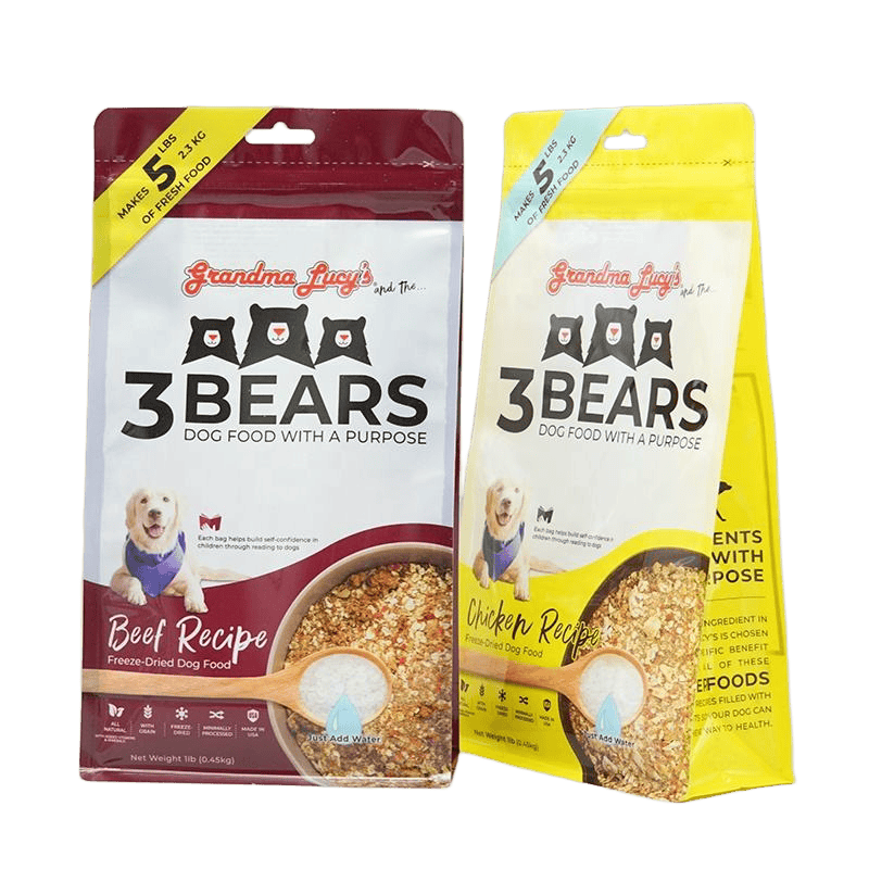 Flat Bottom Ziplock Flexible Plastic Pouch Animal Feed Bag Pet Food Packaging 